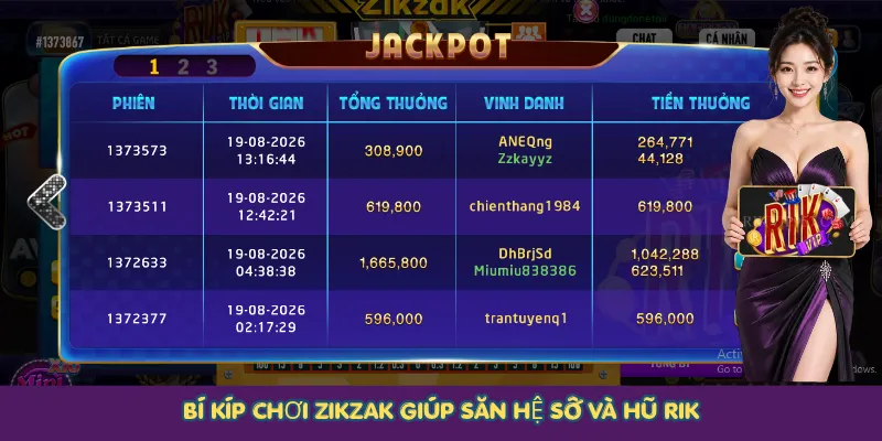 Bí kíp chơi Zikzak giúp săn hệ số và hũ RIK