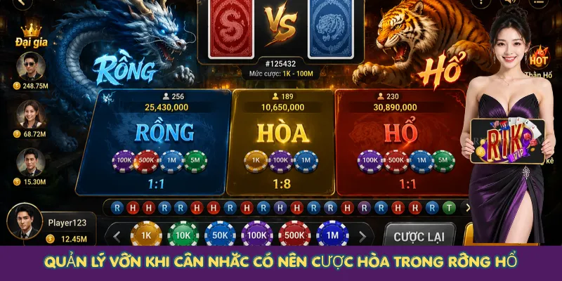 Quản lý vốn khi cân nhắc có nên cược Hòa trong Rồng Hổ