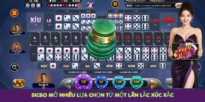 Sicbo mở nhiều lựa chọn từ một lần lắc xúc xắc