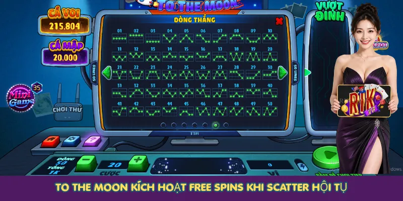 To The Moon kích hoạt Free Spins khi Scatter hội tụ